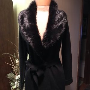 Talbots XS merino wool with detachable faux fur color cardigan